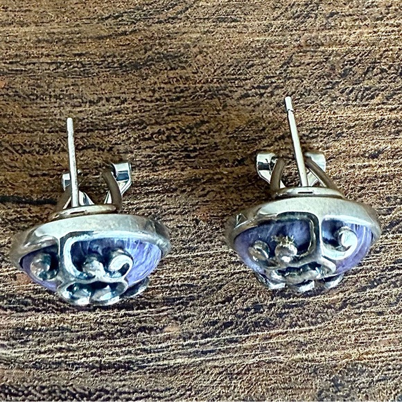 Charoite Gemstone and Sterling Silver Earrings - Picture 2 of 7